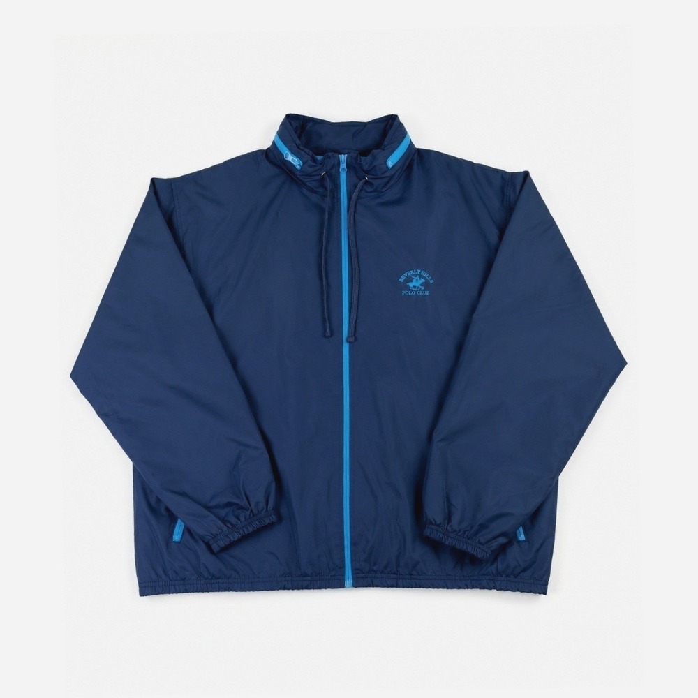 Beverly Hills Polo Club Windbreaker Mens Royal Blue Excellent Stowaway Hood XL
